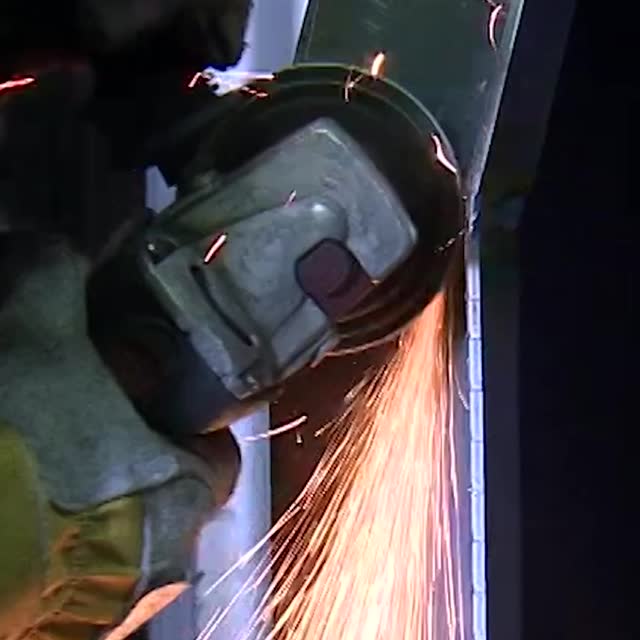 Steel firebox being ground in the factory