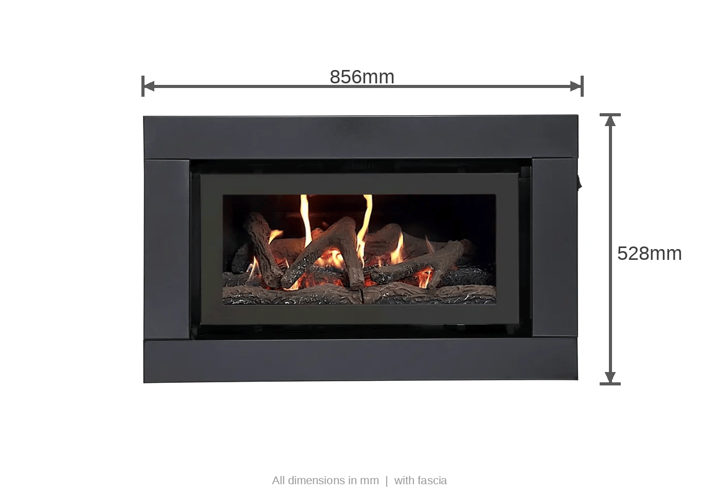 Luminar 1000 inbuilt gas log fireplace, a compact unit suited to a retrofit into an existing opening